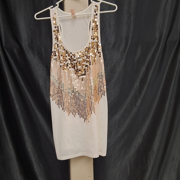 No Boundaries Tops - Sequin Embellished White Tank Top